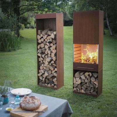 Armazenamento retangular de Rusty Corten Steel Fireplace Wood