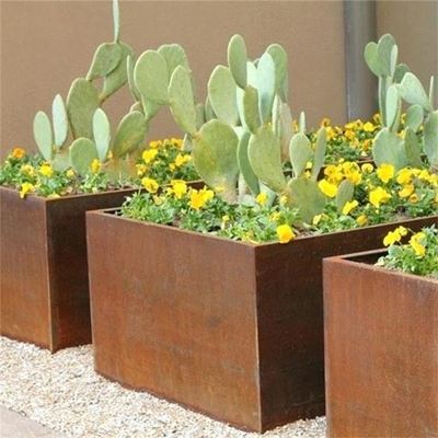 Quadrado resistente exterior Rusty Corten Steel Planter Boxes para o jardim