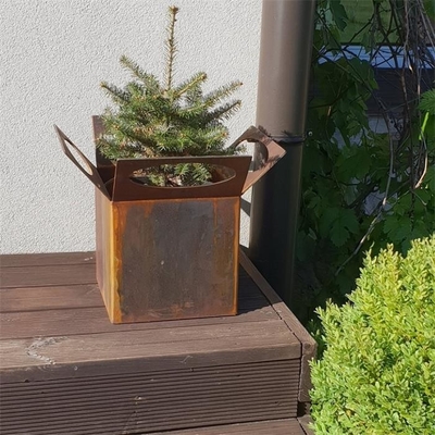 Potenciômetro natural de Rusty Color Corten Steel Planter com furos de dreno